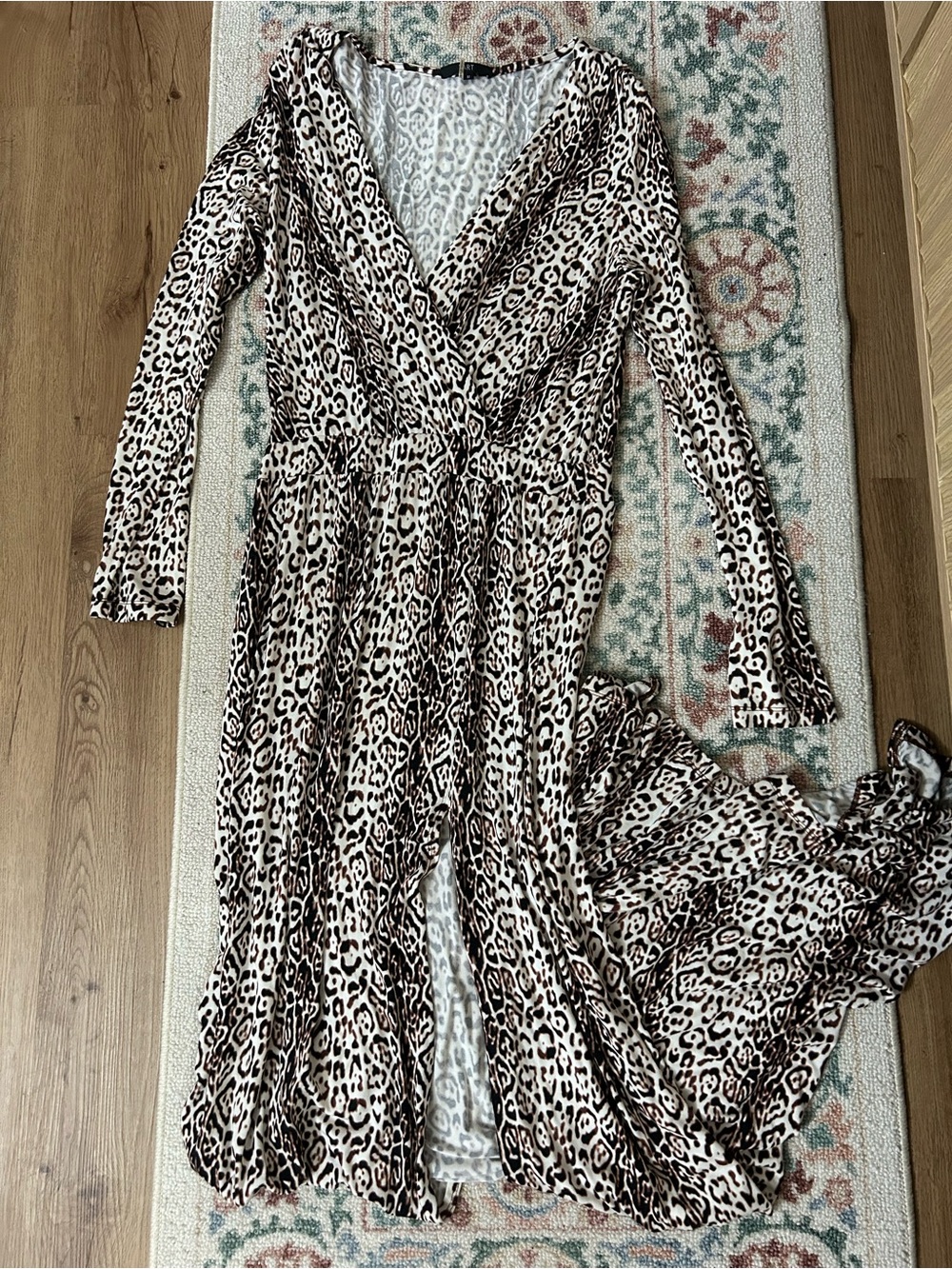 TART Leopard Print Wrap Maxi Dress in Cream and Brown